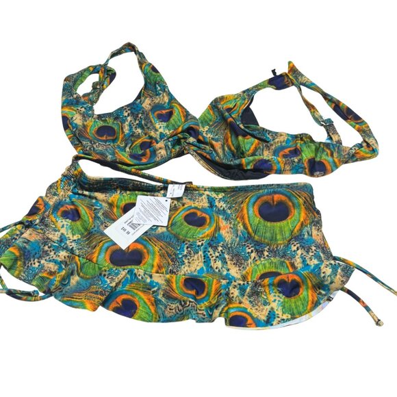 Bikini Bay Peacock 2-Piece Swimsuit – 34E Wired Top + Size 8 Skirted Bottom –NWT - Picture 10 of 10